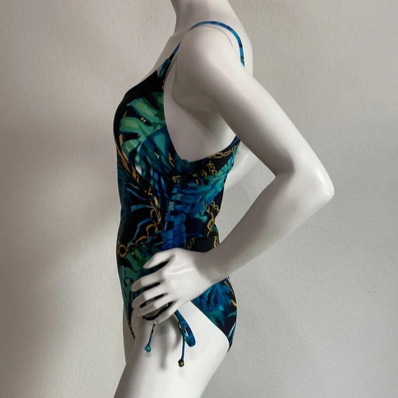 Tropical Print One Piece Ruched Sides Swimsuit Size Large - Picture 3 of 5